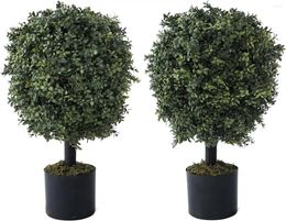 Decorative Flowers Wire Artificial Boxwood Topiary Ball Tree Set Of 2 Green Plastic
