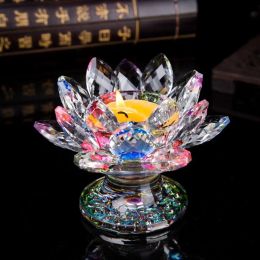 Holders Tall Feet Quartz Crystal Lotus Purity Lotus Flower Tall Feet Lotus Figurines Multicolor Lotus Candlestick Holder