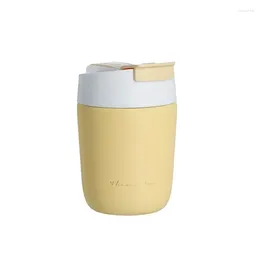 Water Bottles Portable Double Layer Office Coffee Cup With Straw Summer Insulated Simple And Fashionable