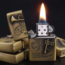 JT Creative Relief Craft Kerosene Lighter Metal Open Fire Grinding Wheel Lighter Cigarette Set Wholesale