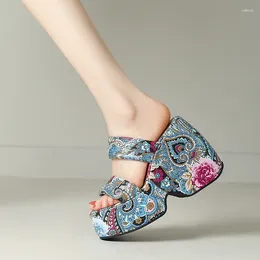 Slippers Fashion Open Toe Flower Pattern Platform Beach Wedges Womens High Heels Sandals Thick Bottom Summer Casual Slides Shoes