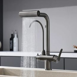 Waterfall Faucet Multi-functional 4 Modes pure Cold Water Kitchen Faucet Sprayer Sink Wash Tap 360° Rotation 240508