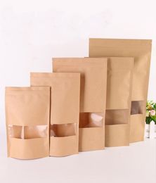 50Pcslot Kraft Paper Bag Gifts Wrap Window Zip lock Empty Dried Food Fruit Tea Gift package Self Sealing Zipper Stand up Bags HH99576887