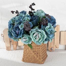 Decorative Flowers Artificial Flower Silk Rose Bridal Wedding Bouquets Blue Bride Bridesmaid For Decoration