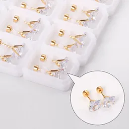 Stud Earrings 12Pair Cubic Zirconia For Women Men Trendy Stainless Steel Square Crystal Screw Piercing Earring 18K Gold Plated