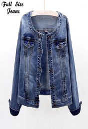 Women039s Jackets Women Round Collar Matching Short Denim Jacket 5XL Autumn Design Wave Hem Dark Blue Bomber Jeans Coat Slim Fi1271816