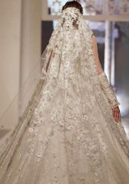 Selling Chapel Length Bridal Veils with Appliques In Stock Long Vestido De Noiva Longo Wedding Veil Lace1435666