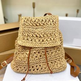 10A Fashion Shopping Woven Backpack Fashion Beach Bags Hollow Sunshine Open Large Handbag Grass Out Letter Hardware Straw Totes Capacit Inlw