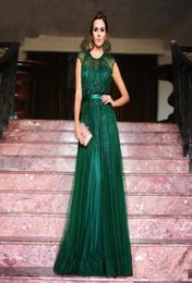 2017 Emerald Green Jewel Neck Tulle Long Evening Dress With Slim Sash Cap Sleeve Floor Length Mother Dress Formal Wear9879057