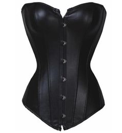 WholeSexy Black Faux Leather Burlesque Overbust Corset Top Punk Goth Fetish9894346