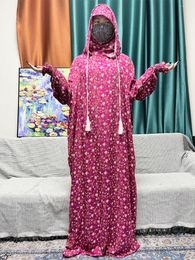 Ethnic Clothing Muslim Sets Abayas For Women's Prayer Garment 2024 Floral Double Layered Hooded Long Sleeved Robe Traditional Festival