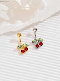 Navel Rings 14G Surgical Steel Pin Bar Plated 18K Gold Cherry Belly Button Ring Body Belly Piercing Fruit Nails Navel Belly Button Rings d240509