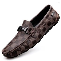 Casual Shoes Moccasins Plain Chessboard Style Loafers Men's Genuine Leather Business High-End Fashion