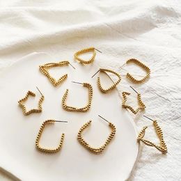 Dangle Earrings Punk Gold Colour Double Layers Beaded Post For Women Geometric Hollowed Circle Piercing Stud Earring Minimalist Jewellery