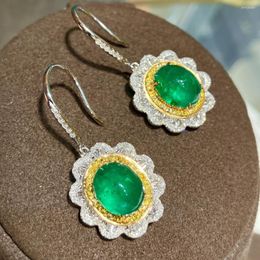 Dangle Earrings 2024LR Jewelry Solid 18K Gold Nature Green Emerald 6.75ct Gemstones Diamonds Female Drop For Women Fine