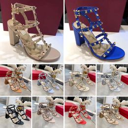 Designer Sandals Women Summer Leather Studs Platform Sandal 6cm Thick High Heels Rivets Shoes Genuine Leather Ladies Sexy Party Shoes