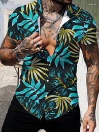 Men's Casual Shirts Green Leaf 3D Digital Print Shirt Summer Fashion Versatile Hawaiian Loose Short -sleeved Clothing