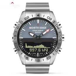 Men Dive Sports Digital watch Mens Watches Military Army Luxury Full Steel Business Waterproof 200m Altimeter Compass NORTH EDGE253Y 242I