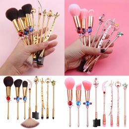 Sailor Moon Makeup Brushes 8pcs Anime Magic Wand Cosmetics Brush Set with Pink Pouch Professional Foundation Powder Flat Eyeline Blush ZZ