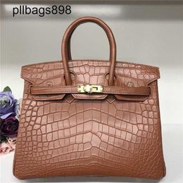 Cowhide Handbag Brkns Genuine Leather Brown Crocodile Skin Belly Half Handsewn Honey Wax 25 Small Locked WomensV81LUR0L