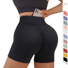 Lu Women Shorts Summer Design Gym Clothing Fiess Workout Yoga Pants Women V Cut Waist Seamless Scrunch Butt Shorts Legging with Packets Al