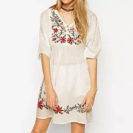 Casual Dresses Women With Pockets Summer Dress V Neck Mexican Embroidered Women's Dressy Tops Womens Medium