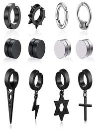 Stud Non Pierced Stainless Steel Punk Earrings Hip Hop Magnetic Ear Clips For Men Women Triangle Fake Hoops SetStud6326026