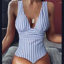 Women's Swimwear Bathing Suit Strited Printed One-Pieces Body Suits Poly/Spandex V-neck Monokini Swimsuit For Girl
