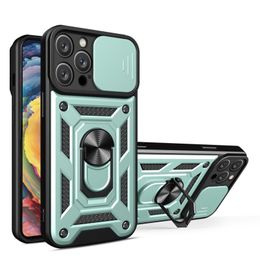 Lens slide design Shockproof Armour Ring Kickstand Case For iPhone 15 14 13 12 11 Pro Max Mini Car Holder Phone Cover ANTI-SHOCK AND ANTI FALLING