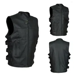 Men's Vests SWAT Style Motorcycle Biker Leather Vest With Two Concealed Gun Pockets