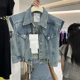 Women's Vests Summer Short Denim Vest Jacket Fashion Single Breasted Korean Casual Jeans Female Waistcoat Sleeveless Crop Tops
