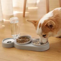 1pc Automatic Food Water Dispenser Multi-functional Pet Double Bowl Feeder For Three-in-one Cat And Dog Feeding Supply 240508