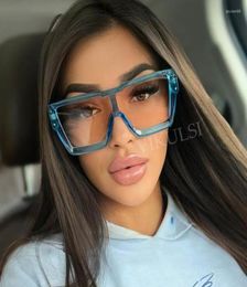Sunglasses Fashion Blue Square Women Celebrity Brand Shades Unisex Vintage Design Oversized Sun Glasses Men9179317