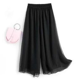 Women's Pants Capris Fashion Woman Casual Chiffon Wide Leg Pants Big Size Loose Solid White Elastic Band High Waist Female Clothing Oversize Trousers Y240509