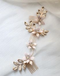 Hair Clips Wedding Accessories Vintage Gold Colour Flower Pin Clip Rhinestones Hairpins For Bride Women Leaf Head Pieces Bridal Jewellery