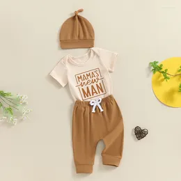 Clothing Sets Baby Boy Summer Outfit Letter Print Short Sleeves Romper And Elastic Pants Beanies Hat Set 3 Piece Clothes