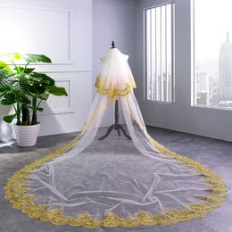 Bridal Veils Real Pos Wedding Veil Gold Sequin Lace Accessory 2 Tier Cathedral Length Edge Long With Free Comb 3206