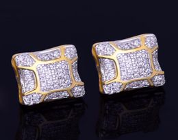 New Gold Star Hip Hop Jewelry 11mm Square Crackle Stud Earring for Men Women039s Ice Out CZ Stone Rock Street Three Colors9393466