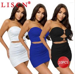 Casual Dresses 10 Bulk Items Wholesale Lots Summer 2024 Slash Neck Hollow Out Bodycon Mini Dress Sexy Y2k Clothes For Women K13370