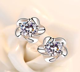 Elegant Rose Flower Shine Cubic Zirconia 925 Sterling Silver Lady Stud Earrings Jewelry for Women Drop No Fade B115768834