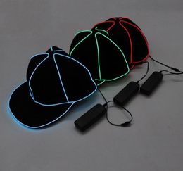 Portable EL Wire Baseball Cap Plain LED Light Hip Hop Hat Glowing In The Dark Snapback For Party Decoration 38sy BB5912773