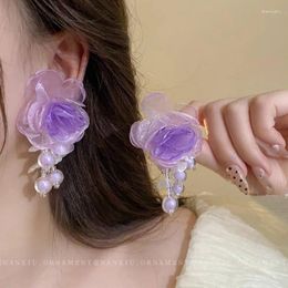 Dangle Earrings Mesh Flower Leaf Sweet Beads Tassel Earring Elegant Jewellery