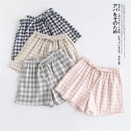 Women's Sleepwear Shorts Pyjamas Simple Women Elastic Couple Pants And Large Waist Size Home Cotton Japanese Gauze Men Summer Lattice Style