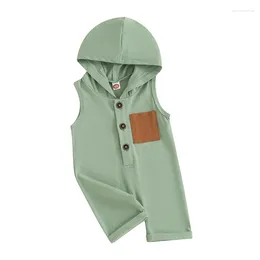 Clothing Sets Born Baby Boy Summer Clothes Sleeveless Romper Button Pocket Hooded Jumpsuit Tank Top Infant Outfits