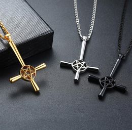Church Seal Of Satan Cross Nelaces Pendant for Men Crucifix Satanic Stainless Steel Nelace Male Jewelry1378241