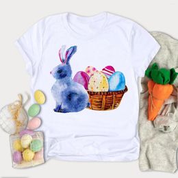 Women's T Shirts Ladies Top Women Easter Tee T-Shirts Cotton Short Sleeve Y2k Tees Basic Tops Adult Spring Clothing Rabbits Eggs