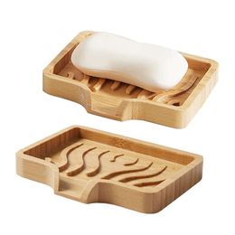 Wooden Holder Bar Natural Dishes Box Plate Bamboo Tray with Drainage Soap Saver for Bathroom, Kitchen