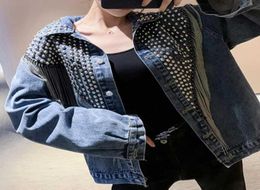 Women039s Jackets Women Tassel Rivet Spring Autumn Denim Jacket Dark Casual Black Outwear Streetwear Punk Fashion Jeans Coat 207227341