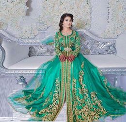 Long Sleeved Emerald Green Muslim Formal Evening Dress Abaya Designs Dubai Turkish Prom Evening Dresses Gowns Moroccan Kaftan8689588