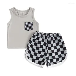 Clothing Sets Pudcoco Toddler Baby Boys Summer Shorts White Sleeveless Tank Tops And Checkerboard Print 0-3T